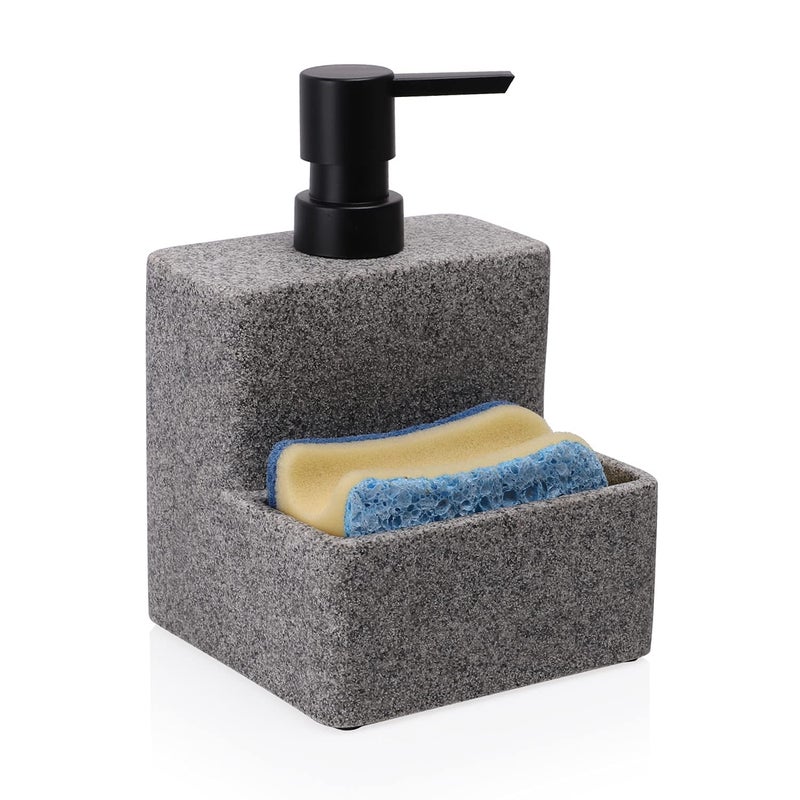 zccz Soap Dispenser with Sponge Holder, Liquid Hand and Dish Soap Dispenser Pump Bottle and Sponge Holder 2 in 1 for Kitchen Sink Bathroom Counter Storage and Organization Black Marble Look - Image 1